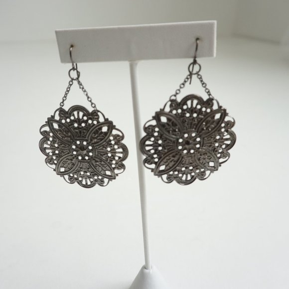 Dark Silver Metal Chandelier Earrings - Picture 2 of 4